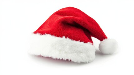 Red Santa hat with white pompom isolated on white background
