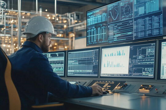 Engineers monitoring control systems in a high-tech control room