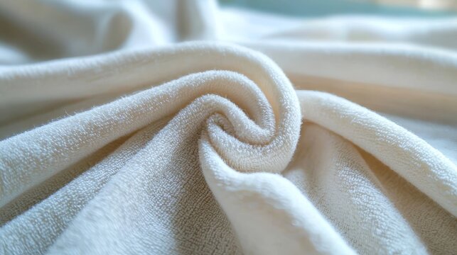 Soft and Cozy Folded Cream Towel Textures Creating an Aesthetic Background for Wellness and Spa Themes with Warm Lighting and Gentle Shadows