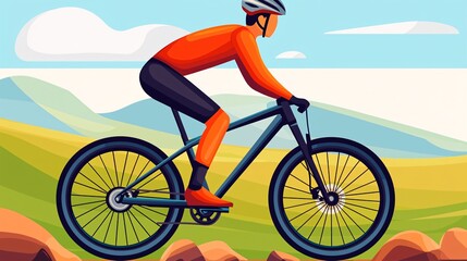 Fototapeta premium Mountain biking adventure scenic hills digital illustration vibrant landscape side view outdoor recreation for fitness enthusiasts