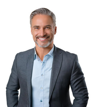 Business portrait of confident businessman. Entrepreneur in jacket smiling, Happy mid adult, mature age man standing, smiling, isolated