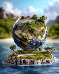 Miniature Earth Globe on Tropical Island Eco Friendly Concept