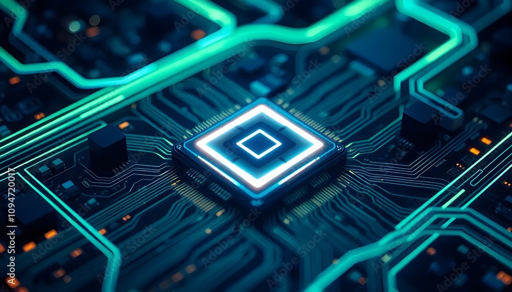 Poster high-tech circuit board with cpu