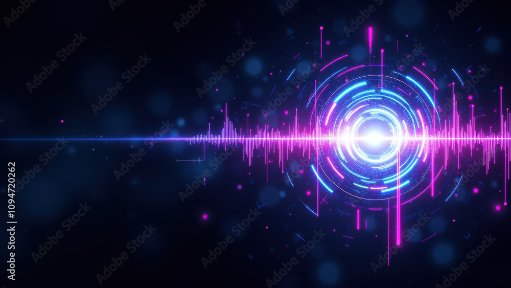 Poster abstract high-tech background with sonic vibration visualization.