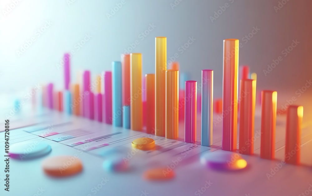Poster financial charts and graphs with a simple clean layout, white background, 3d rendering, visualizing 
