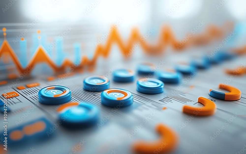 Poster financial charts and graphs with a simple clean layout, white background, 3d rendering, visualizing 