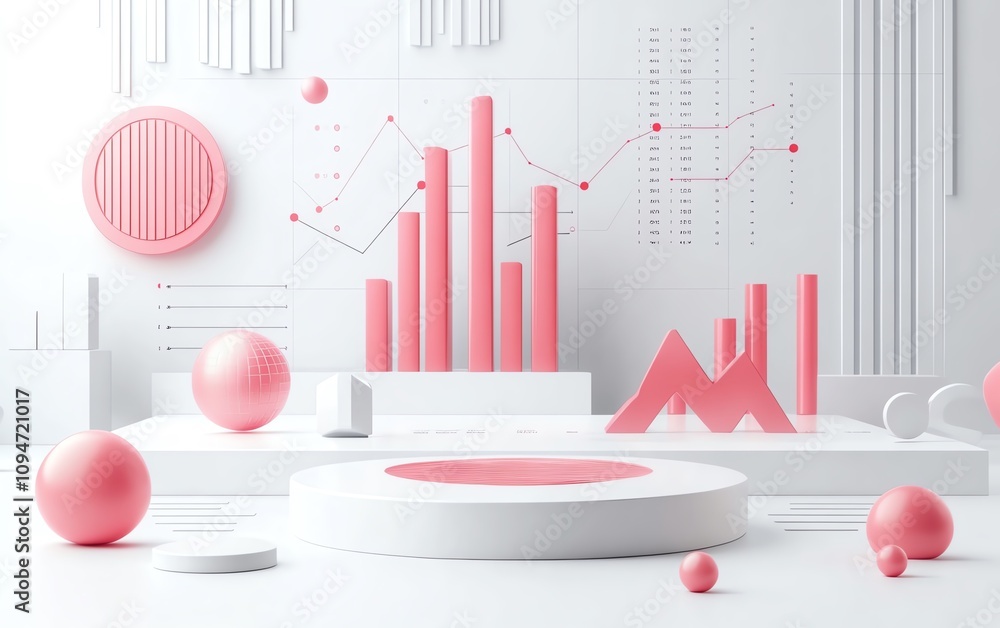 Poster financial charts and graphs with a clean and modern layout on a white background, 3d rendering, busi