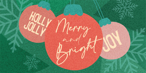 Modern Christmas banner with textured background, festive balls, snowflakes and abstract elements. For holiday greetings, invitations, or advertising templates. Minimalist and stylish art poster