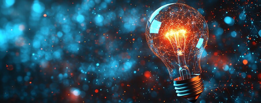 Glowing lightbulb on dark background representing strategy and innovation, 3D rendering of creative business solutions and planning