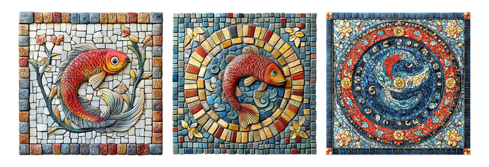 Colorful Mosaic Fish Art on Transparent Background