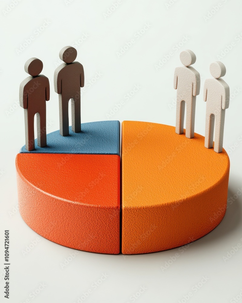 Poster a colorful pie chart displays segments with small wooden figures representing groups, illustrating d