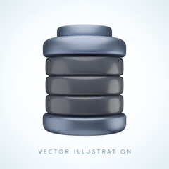 Vector cartoon 3d empty battery icon. Cute realistic render of grey low accumulator energy level. Charge indicator symbol, charging status sign, not charged 3d alkaline battery capacity for app, game.