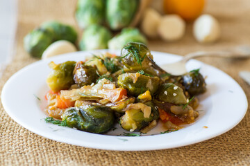 Brussel sprouts cooked with vegetables and spices