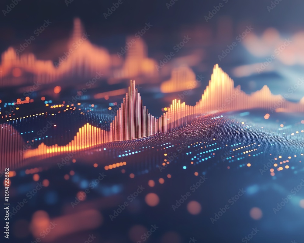 Poster 3d rendering of a financial graph with trend lines and bars on a white background, business data vis