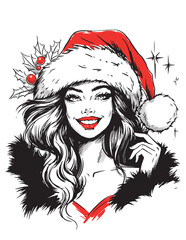 Smiling Young Woman Wearing Christmas Hat