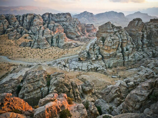 Landscape with rocky hills in Petra, Jordan