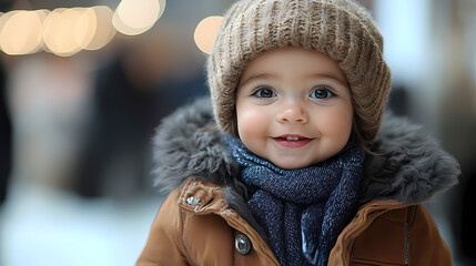 Walking down the runway with a smile is a cute smiling french baby