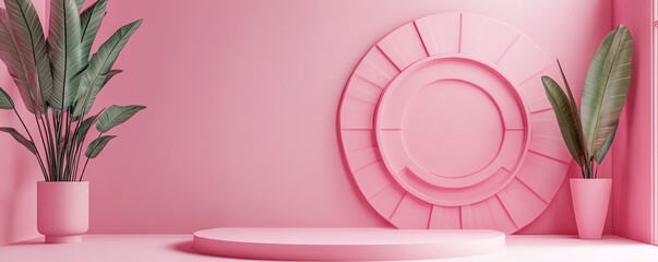 Successful project plan concept with small goals targeting achievement, creative pink banner, 3D rendering, modern design