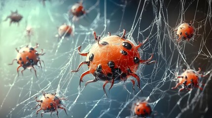 An Intricate World of Tiny Organic Creatures Ensnared in a Web, Showcasing the Beauty and Complexity of Nature's Microscopic Delicacies