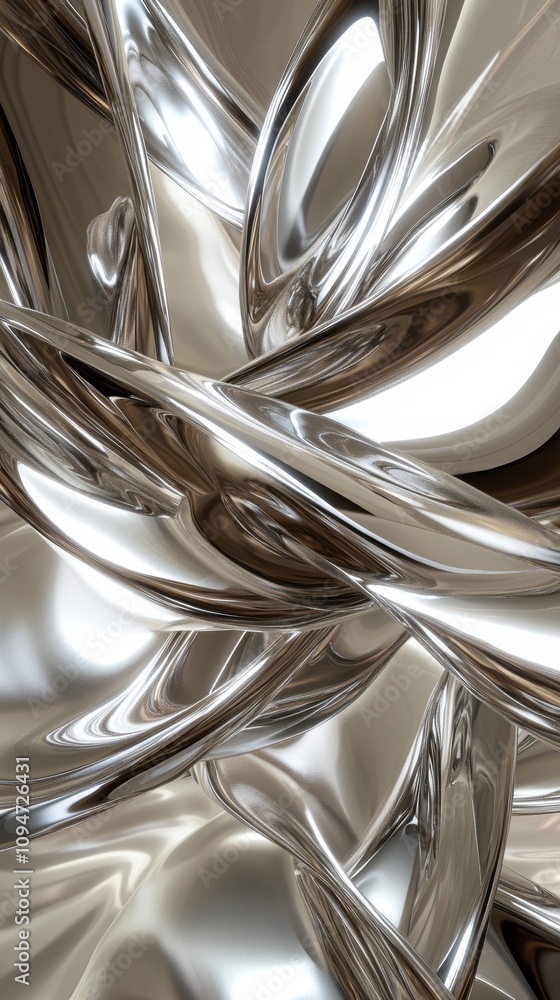 Poster abstract metallic swirl with reflective surfaces creates a dynamic visual effect, ai