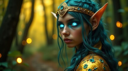 Enchanting Elf Portrait in Golden Armor