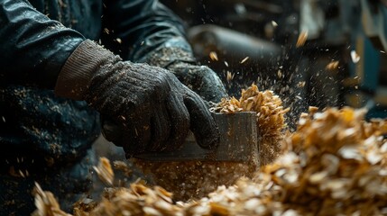 Close-up of a Carpenter's Hands Using a Hand Plane to Shape Wood