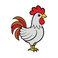 Cartoon rooster clipart vector illustration in flat style.