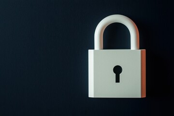 Fototapeta premium anti tracking security industry concept, A simple, white padlock is centered on a dark background, symbolizing security, protection, and confidentiality.