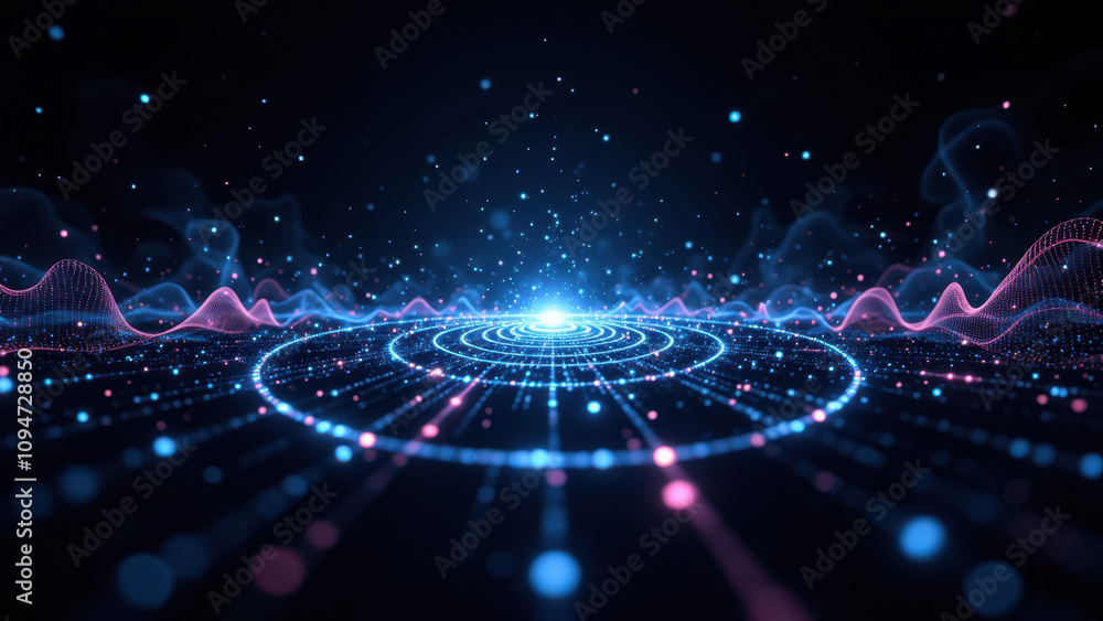 Poster abstract high-tech digital background with vibrant colors and futuristic patterns.