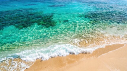 Waves crashing empty beach aerial view coastal environment topdown perspective minimalist concept