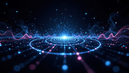 Abstract high-tech digital background with vibrant colors and futuristic patterns.