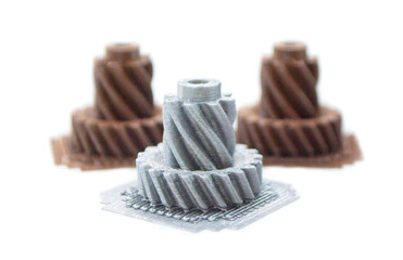 Abstract object printed on 3D printer from photopolymer isolated on white background. SLA. Model 3D printed from liquid photopolymer resins. Progressive additive 3D printer technology. Sla-printing.
