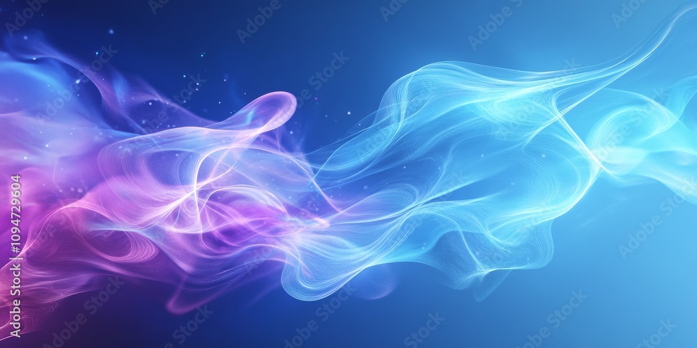 Poster a moving 3d backdrop with swirling blue and purple shapes. soft lighting makes it look realistic and