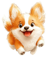 Obraz premium A cartoon dog is running and smiling. The dog is happy and playful. The image is colorful and lively