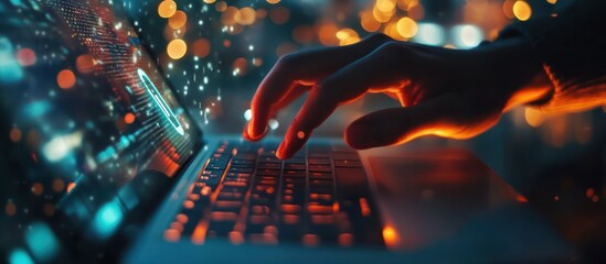 Night Digital Typing on Laptop