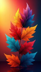 Fototapeta premium Vibrant Colorful Leaves Displaying Autumn's Rich Palette Against a Soft Background