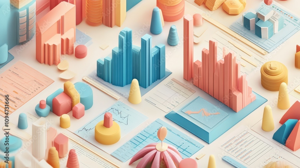 Aufkleber abstract colorful 3d charts illustrate data analysis