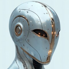 Metallic Robotic Head with Glowing Eyes