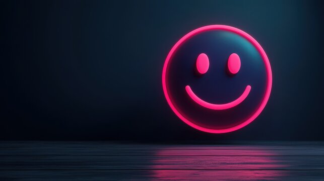 Joyful Neon Smiley Emblem Abstract Digital Art Modern Aesthetic Dark Background Vibrant Glow Positive Vibes - Powered by Adobe