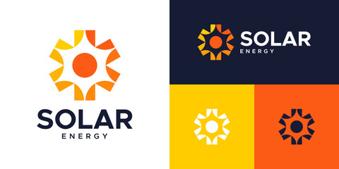 Solar logo design. abstract sun logo with geometric shape style design symbol vector icon