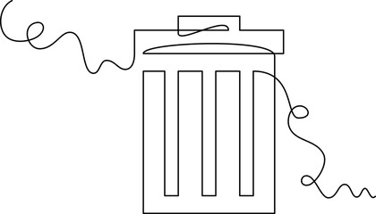 one line art trash can vector illustration. line art, one continuous line, simple, hand drawn and sketch style. for icons, symbols, signs or logos