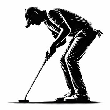 black and white golfer putting on green clip art preview
