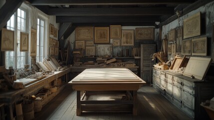 A Craftsman's Workshop Filled with Tools and Artwork