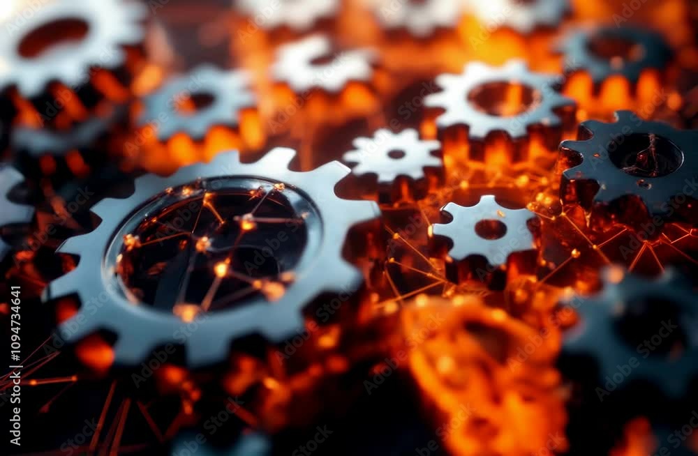 Poster close-up of interlocking gears with a warm glow representing connectivity
