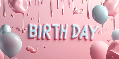 banner with 3D text BIRTH DAY in the style of dripping liquid, pink on a pink background