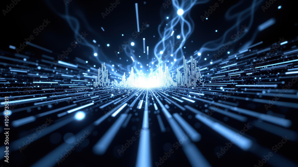 Aufkleber abstract high-tech digital tunnel with glowing particles and lines, ideal for futuristic backgrounds