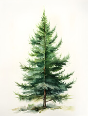 Fototapeta premium Watercolor illustration of a pine tree on white background 