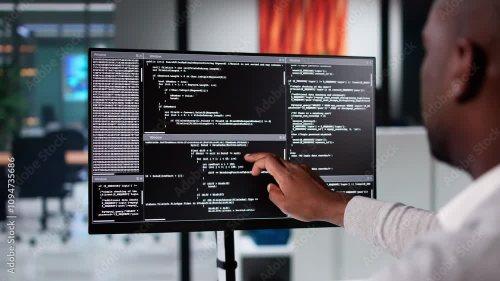 Aufkleber African American Coder Using Computer At Desk