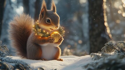 Eichhörnchen mit weihnachtlicher Beleuchtung
