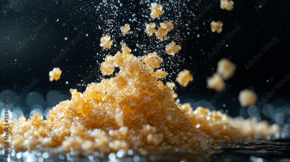 Aufkleber suspended water individual grains bulgur are captured mid air highlighting their distinct shape and 